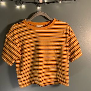 Forever 21 Black and Orange Striped Tee Size S